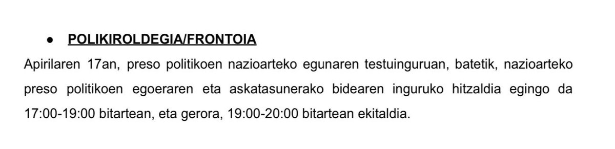 No se pueden ceder espacios públicos a quienes pretenden utilizarlos para ensalzar a los presos etarras.

Por eso desde el <a href="/ppnberriozar/">PPN Berriozar</a> instamos al alcalde de #Berriozar a que no autorice la realización del acto del 17/04 ni en el Polideportivo ni en ningún otro espacio público.