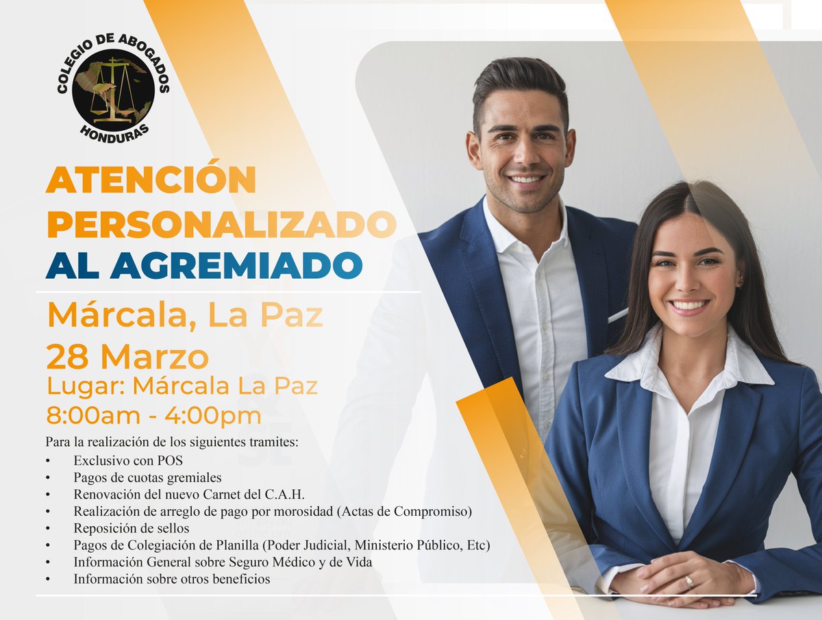Invitación a la Jornada de Atención Personalizada para Abogados en
Ciudad de Márcala, La Paz, viernes 28 de Marzo de 2025

Fecha: viernes 28 de marzo de 2025
Hora: 8: 00 AM a 4: 00 PM
Lugar: Capitulo de Márcala, La Paz.