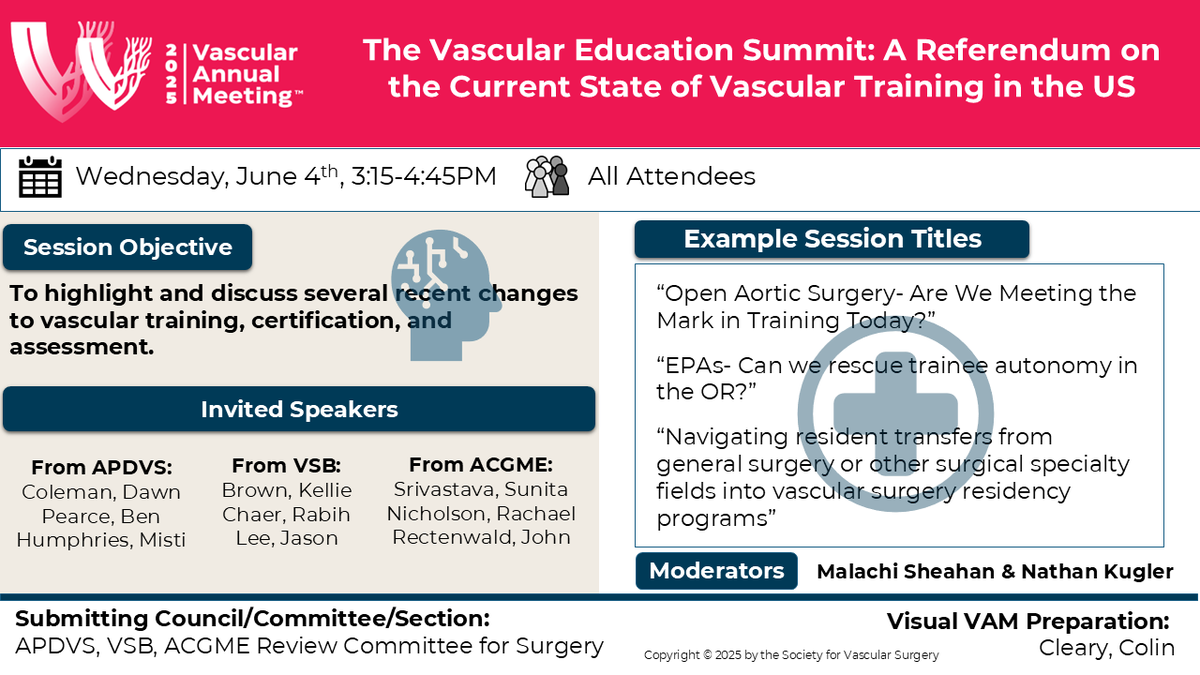 Today's #VAM25 Visual VAM abstract was created by Dr. Colin Cleary based on the APDVS, VSB, ACGME Review Committee for Surgery's session at VAM. Don't miss this great session and many others at VAM25!  vascular.org/vam-2025/progr…