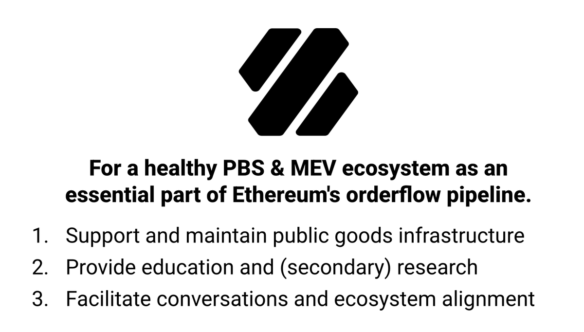 PBS_Foundation's tweet image. PBSF 2025 Update
We are happy to announce our commitment to jointly enable a healthy PBS &amp;amp; MEV ecosystem as an essential part of Ethereum&apos;s orderflow pipeline.

Key focus: [1] infrastructure support, [2] education &amp;amp; research, [3] ecosystem alignment

🧵(1/8)