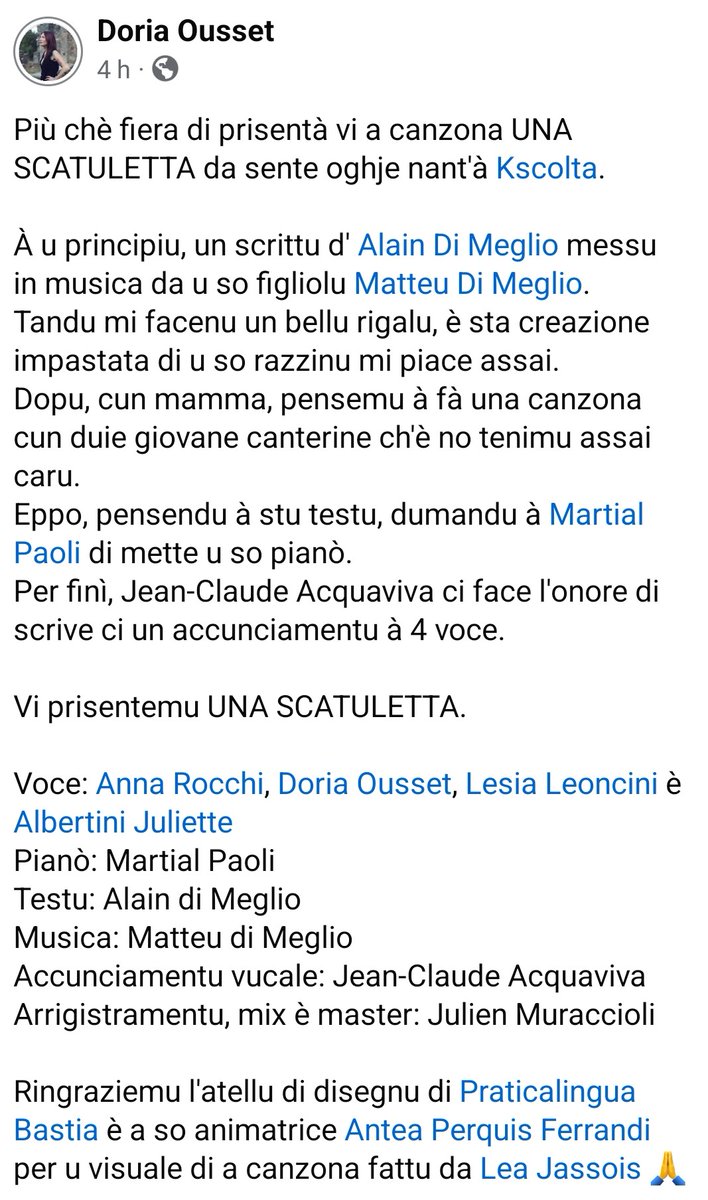 ProdRealita's tweet photo. Doria Ousset, Anna Rocchi, Juliette Albertini è Lesia Leoncini ci offrenu "A scatuletta".
Da ritruvà nantu à a piattaforma corsa Kscolta ⤵️
https://t.co/qLR3ncmNFU https://t.co/Dbz3r5fioZ