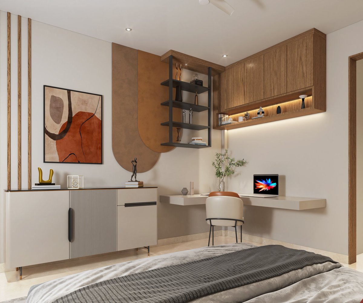 bglavi0801's tweet photo. A perfect blend of comfort and elegance! ✨ This modern bedroom design embraces warmth with rich wood textures, cozy fabrics, and ambient lighting. The balance between aesthetics and functionality makes it an ideal retreat. 

What’s your favorite element in this space? https://t.co/vx5ejtImRS