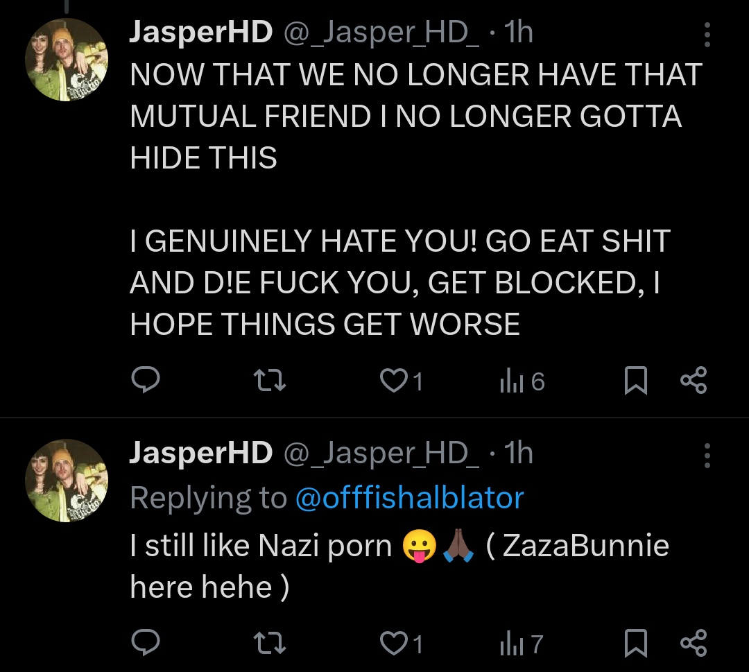 The_FaucetFiles's tweet photo. Here's proof Jasper is a Nazi fetishizer &amp; Syrin is still AT LEAST following them, if not friends with them! (Syrin is the white username in the last image) https://t.co/BlwNEoMmyD