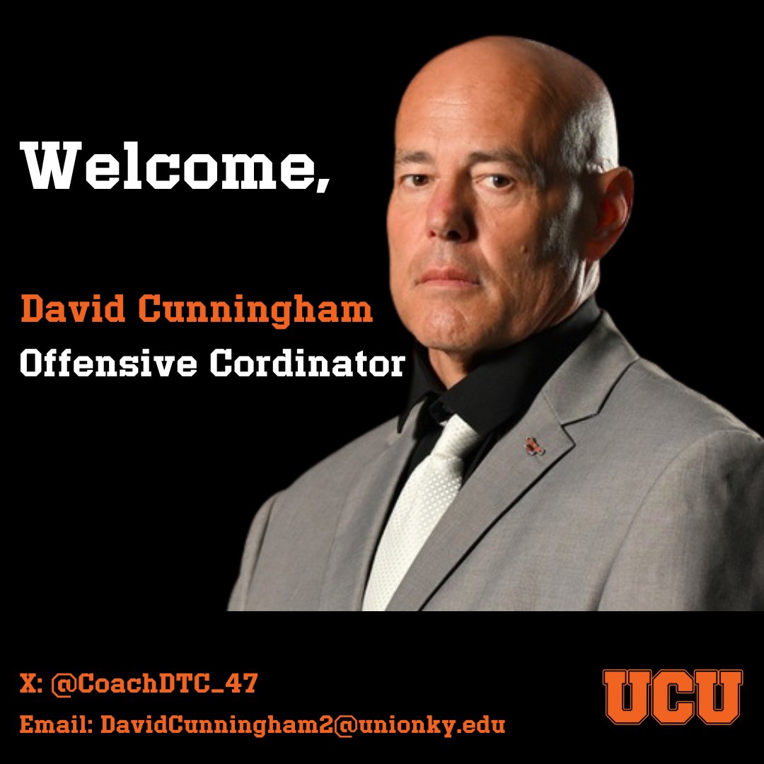 Join us in welcoming David Cunningham to our Bulldog family and staff!

Cunningham will serve as the Offensive Coordinator &amp; QB/RB coach!

#DogCheck | <a href="/UnionBulldogFB/">Union Football</a>