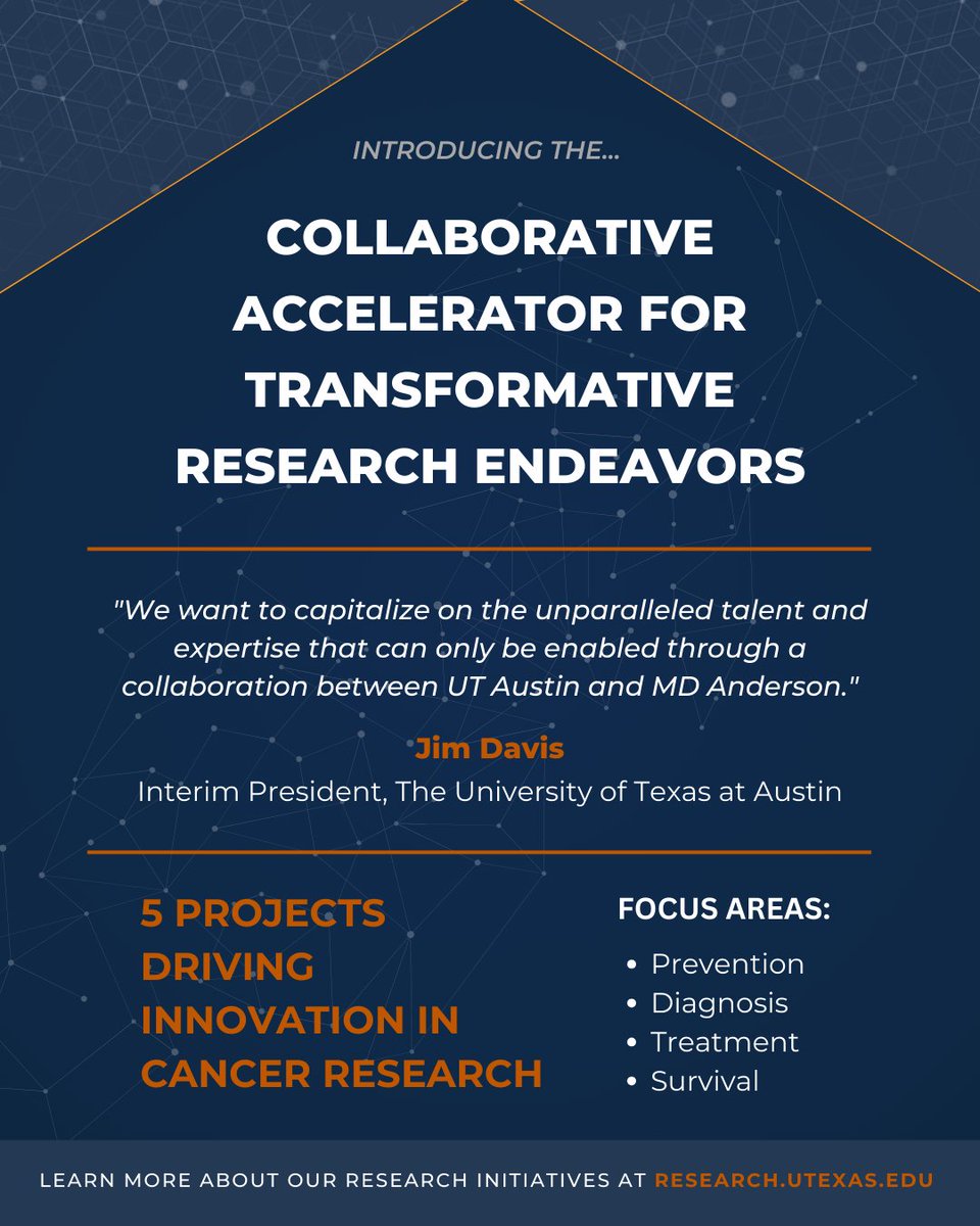 UT Austin &amp; MD Anderson have launched a joint initiative to enable groundbreaking cancer research projects that address some of the most pressing unmet needs in oncology.

Five research teams, each composed of researchers from both institutions, have been selected to receive
