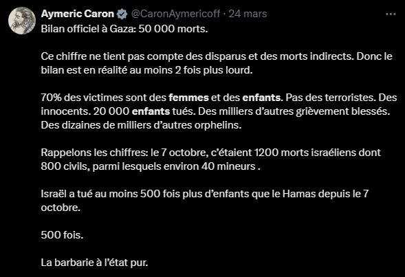 <a href="/CaronAymericoff/">Aymeric Caron</a> La prochaine fois que vous entendrez "70% de femmes et d'enfants", tendez l'oreille, on cherchera sans doute plus à actualiser les légendes de sang qu'à vous informer. 

Hein, @caronaymericoff ?

x.com/halteconnerie/… 

8/10⬇️