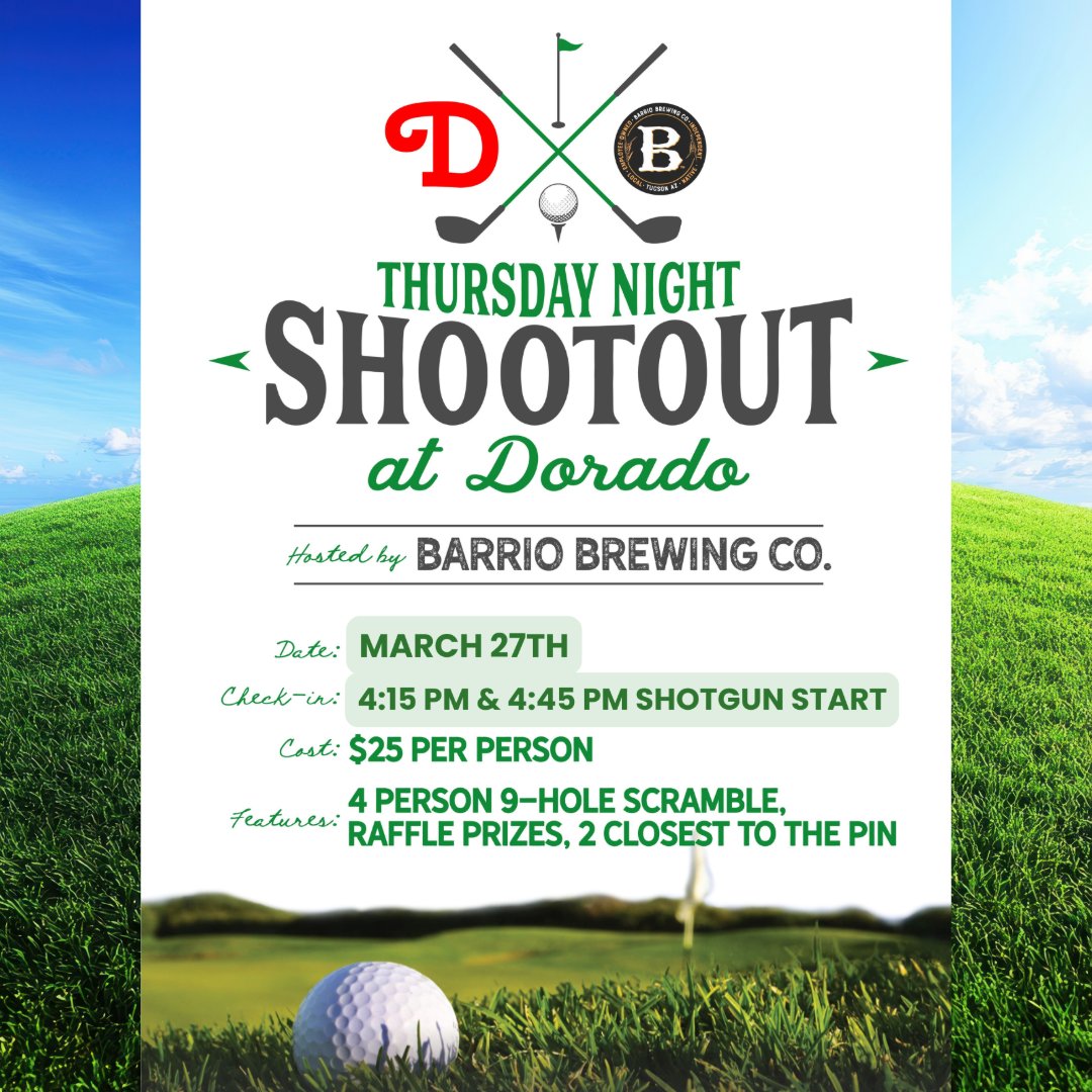 🏌️‍♂️🏆 Swing by for the Dorado Golf Shootout from 4-6 PM TONIGHT for a fun-filled promo event featuring sampling of our Blonde and Hazy IPA, awesome swag, and exciting prizes! 🍻⛳ Don’t miss out—see you there! 

#BarrioBrewing #DoradoGolfShootout #CraftBeer #DrinkLocal
