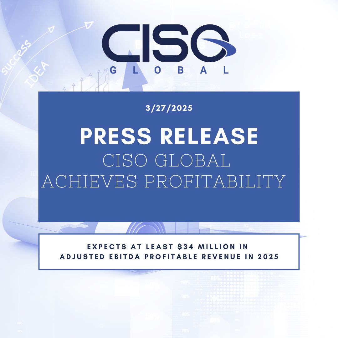 📣 PRESS RELEASE📣
CISO Global Achieves Profitability, expects at least $34 million in adjusted EBITDA profitable revenue in 2025
We are thrilled to have reached this important milestone. Read the latest here: ir.ciso.inc/full-news/?qm-…