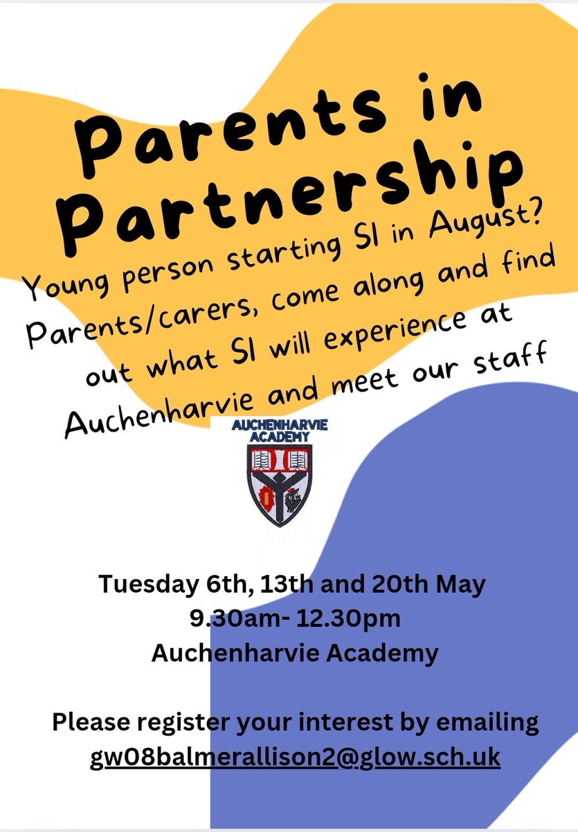 Auchenharvie Academy Family Learning & Equity (@auchenharviet) on Twitter photo Young person starting s1 <a href="/Auchenharvie/">Auchenharvie Academy</a> in August? Join us to see what your young person will experience and meet our wonderful staff. Contact gw08balmerallison2@glow.sch.uk for more info and to secure your place Young person starting s1 <a href="/Auchenharvie/">Auchenharvie Academy</a> in August? Join us to see what your young person will experience and meet our wonderful staff. Contact gw08balmerallison2@glow.sch.uk for more info and to secure your place