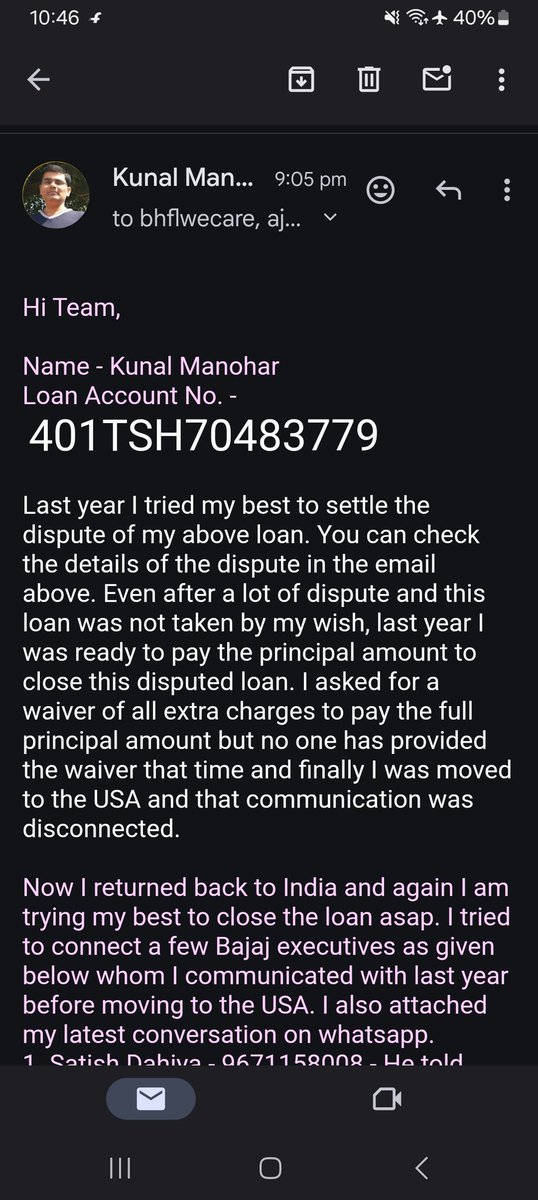 KunalManohar5's tweet photo. Please close below unwanted covered insurance loan that given me forcefully at time of my home Loan disbursement.

@Bajaj_Finance @sanjivrbajaj https://t.co/R96O1tW5XR