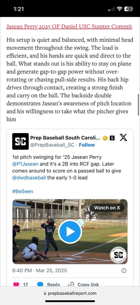 Thank you <a href="/PrepBaseball_SC/">Prep Baseball South Carolina</a> for the write up.<a href="/dwdbaseball/">D.W. Daniel High School Baseball</a> <a href="/PayneDWDaniel/">Jarrod Payne</a> <a href="/USCSumterBSE/">USC Sumter Baseball</a>