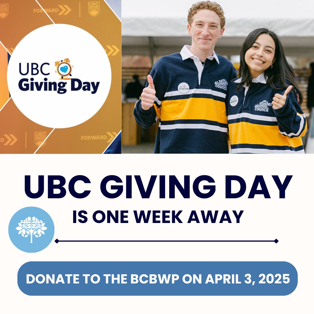 UBC Giving Day is One Week Away. The BCBWP relies entirely on donations, making this fundraising event crucial for our program. With your support, we aim to surpass last year's $40,000 success.  

Learn More: 
givingday.ubc.ca/31090/gd2025/1…

Thank you for your continued support.