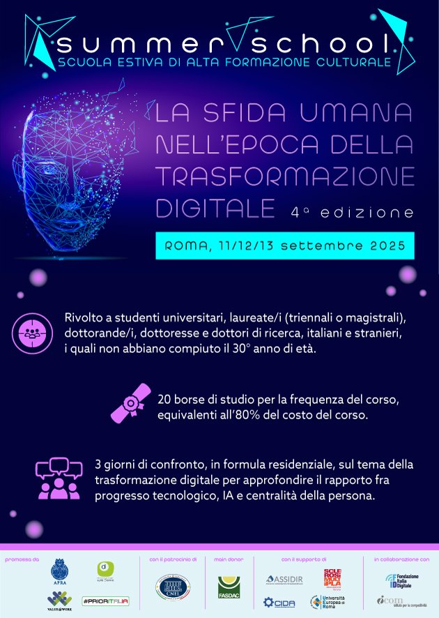 📅 11–13 settembre 2025 | Roma
Torna la Summer School di #Prioritalia e <a href="/AteneoUPRA/">Regina Apostolorum</a>
“La sfida umana nell’epoca della trasformazione digitale”

🎓 Formazione residenziale per under 30 tra IA, etica e innovazione.

📌 Candidature entro il 16/06
🔗 bit.ly/3Y6290R
