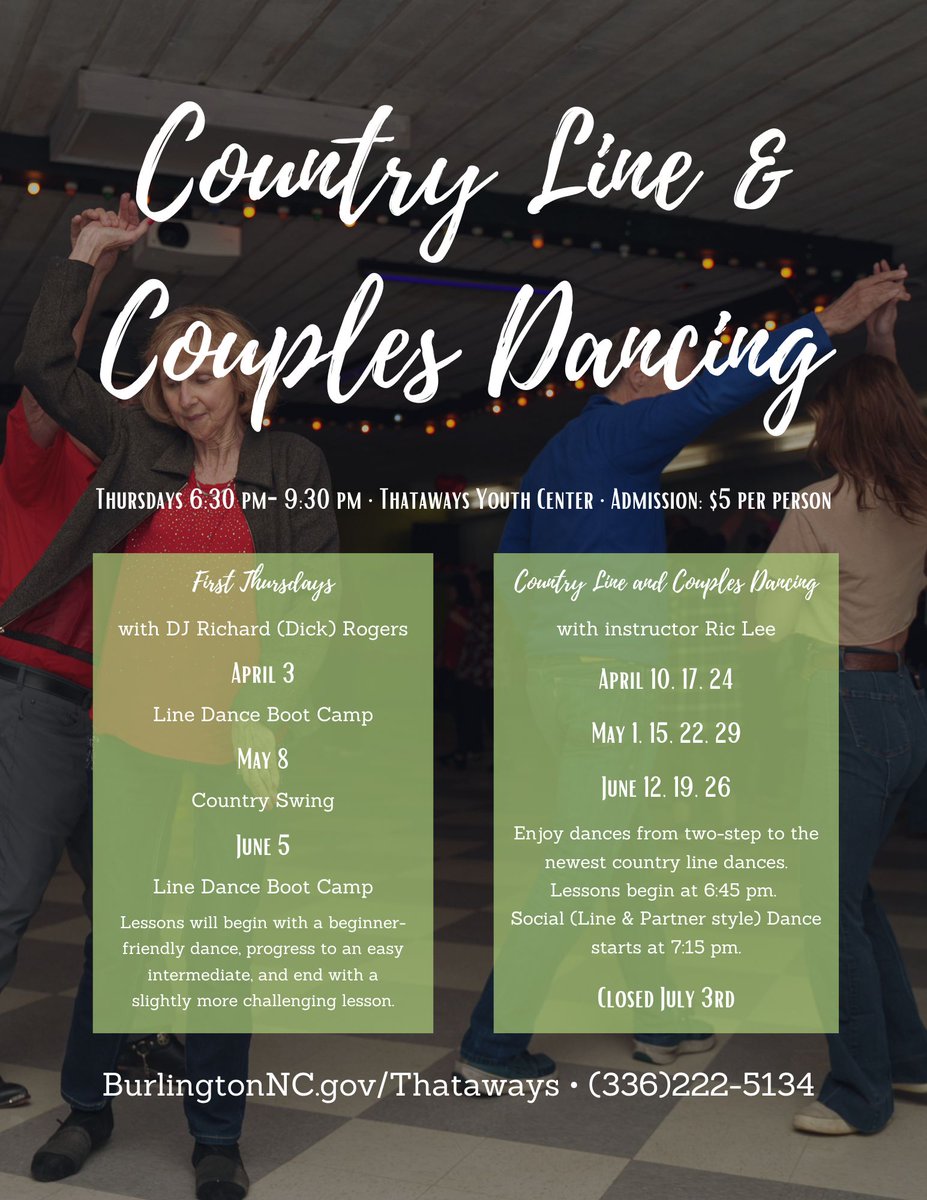 Burlington Recreation &amp; Parks: Country Line &amp; Couple Dancing  April-June schedule