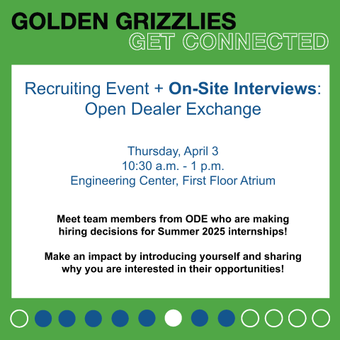 ✨Join us Thurs., Apr 3 from 10:30a.m.-1p.m. in the ENG Center First Floor Atrium to meet Open Dealer Exchange who are making hiring decisions and make an impact by introducing yourself and sharing why you're interested in their open internships!✨RSVP: bit.ly/4ccqMyW