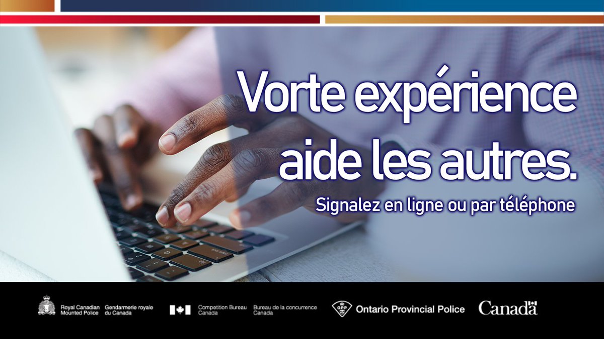Centre antifraude du Canada (@antifraudecan) on Twitter photo Votre signalement pourrait empĂȘcher la prochaine cible de devenir une victime, contenir le lien manquant pour dĂ©masquer un rĂ©seau de fraude ou nous informer dâune nouvelle fraude afin que nous puissions avertir le public. Pour en savoir plus: antifraudcentre-centreantifraude.ca/features-vedet⊠#MPF2025 Votre signalement pourrait empĂȘcher la prochaine cible de devenir une victime, contenir le lien manquant pour dĂ©masquer un rĂ©seau de fraude ou nous informer dâune nouvelle fraude afin que nous puissions avertir le public. Pour en savoir plus: antifraudcentre-centreantifraude.ca/features-vedet⊠#MPF2025