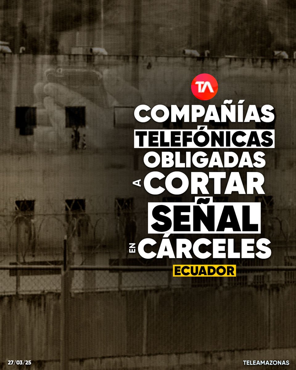 teleamazonasec's tweet image. #ATENCIÓN | Gobierno advirtió que demandará a las compañías telefónicas que no corten señal en cárceles de Ecuador ow.ly/2VBL50VpWJK
