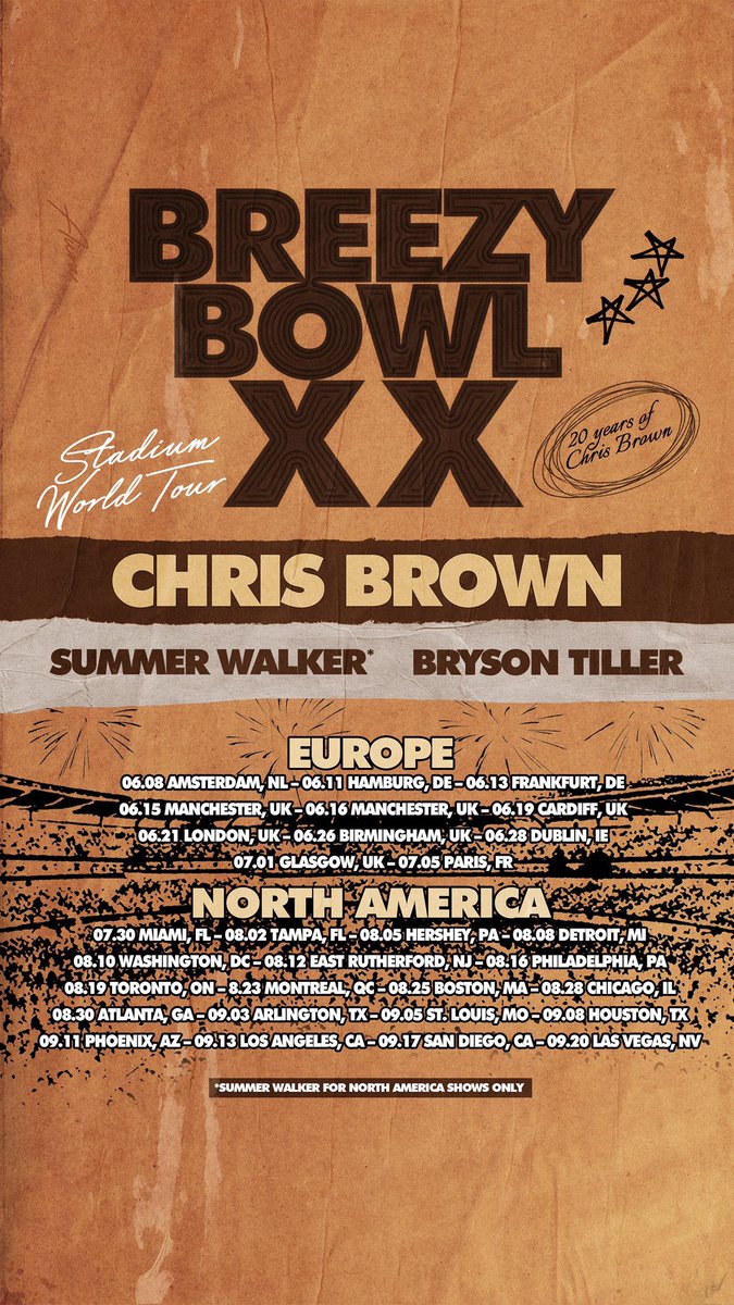 DailyRapFacts's tweet photo. CHRIS BROWN, SUMMER WALKER &amp; BRYSON TILLER

BREEZY BOWL XX 🏟

STADIUM WORLD TOUR 🌎

JUNE — SEPTEMBER 2025 https://t.co/YgxIv6k8BZ