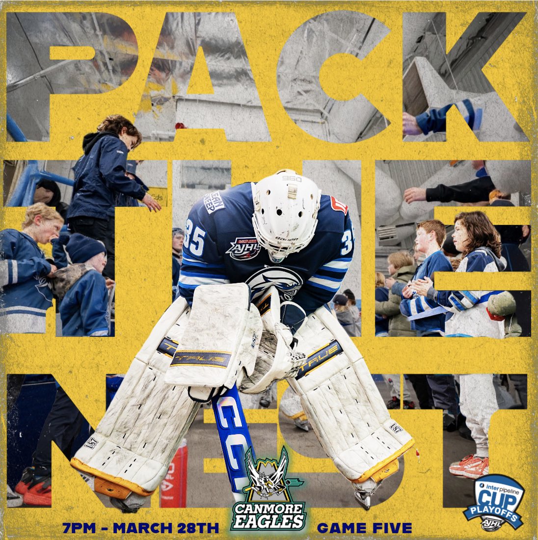 We’re back in the Bow for game 5 tomorrow night 😤

There is ONLY 200 standing room tickets available so get in and get loud!

Going to need EVERYONE in the CRC tomorrow night when the puck drops at 7:00 PM. 

#bowvalleybestvalley 
🎟️ - tickets.canmoreeagles.ca