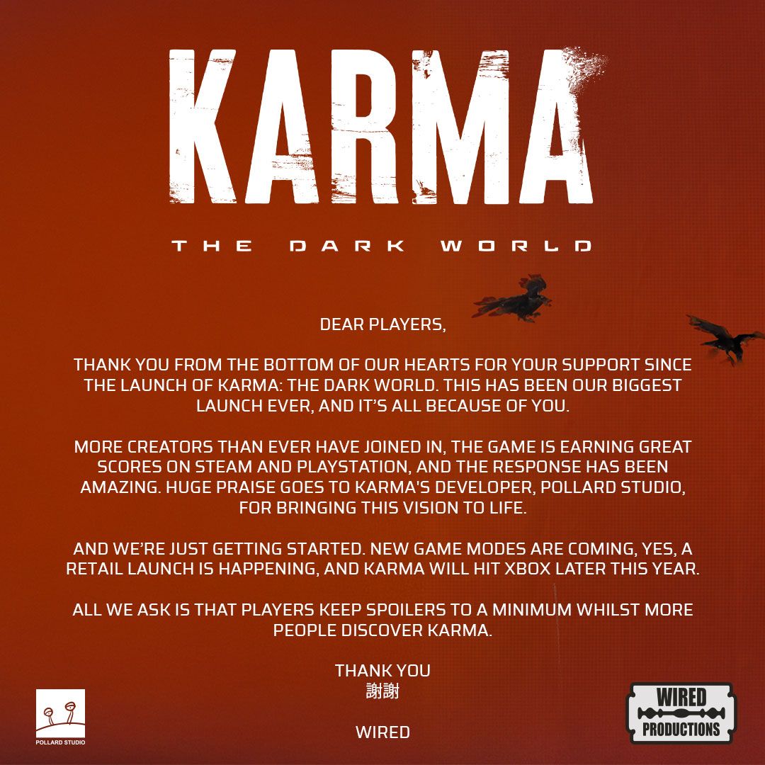 A message from Wired following KARMA: The Dark World's launch.

#KARMA #KTDW