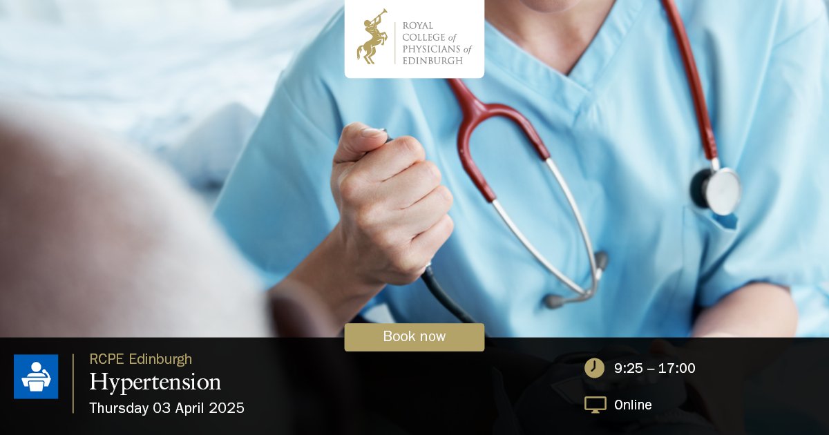 At our Hypertension Symposium on Thursday 3 April talks include:

Tele-monitoring in primary care - Prof Brian McKinstry <a href="/Brianmckinstry/">Brian McKinstry</a> 

How to measure blood pressure - Dr Fiona Chapman <a href="/fichapman86/">Fi</a> 

Book now: rcpe.ac.uk/events/hyperte… #rcpeHypertension25