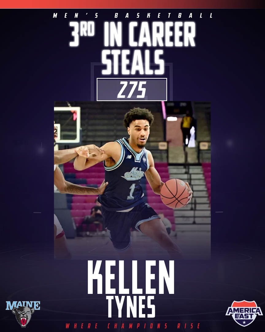 .<a href="/MaineMBB/">Maine Men’s Basketball</a>’s Kellen Tynes
✅ #AEHOOPs Single Season Record - Steals 
3rd All-time for Career Steals