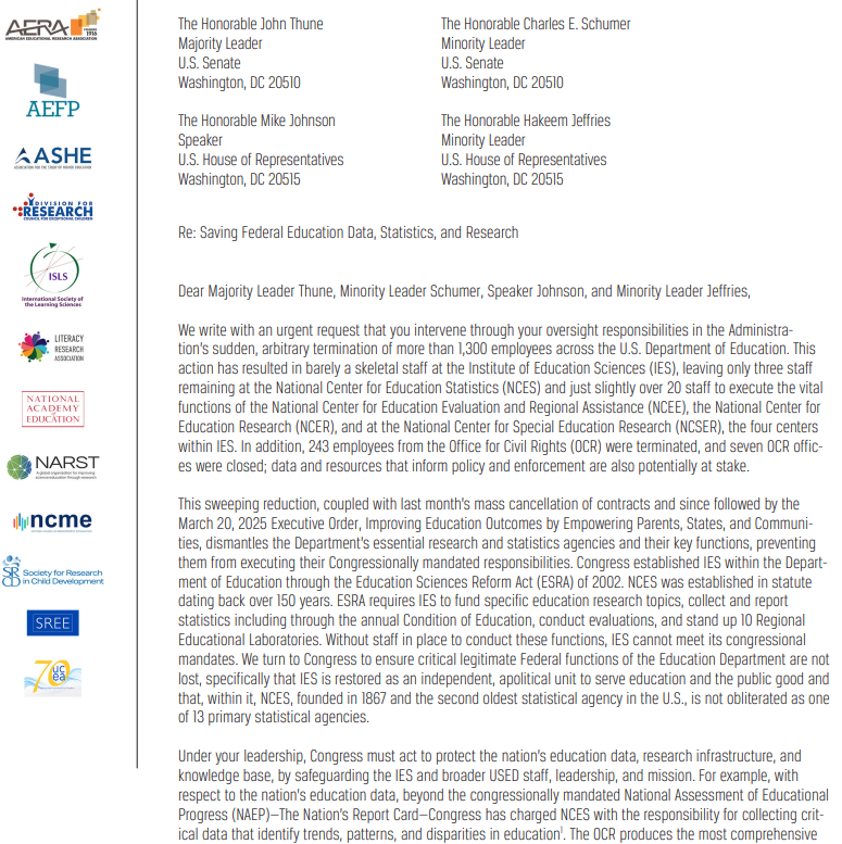 NCME and our organizational colleagues call on Congress to protect federal educational databases, including ensuring that expert staff remain to maintain them:
aera.net/Portals/38/Edu…
For other recent <a href="/NCME38/">NCME</a> actions in support of our members, see here: ncme.org/blogs/nathan-d…