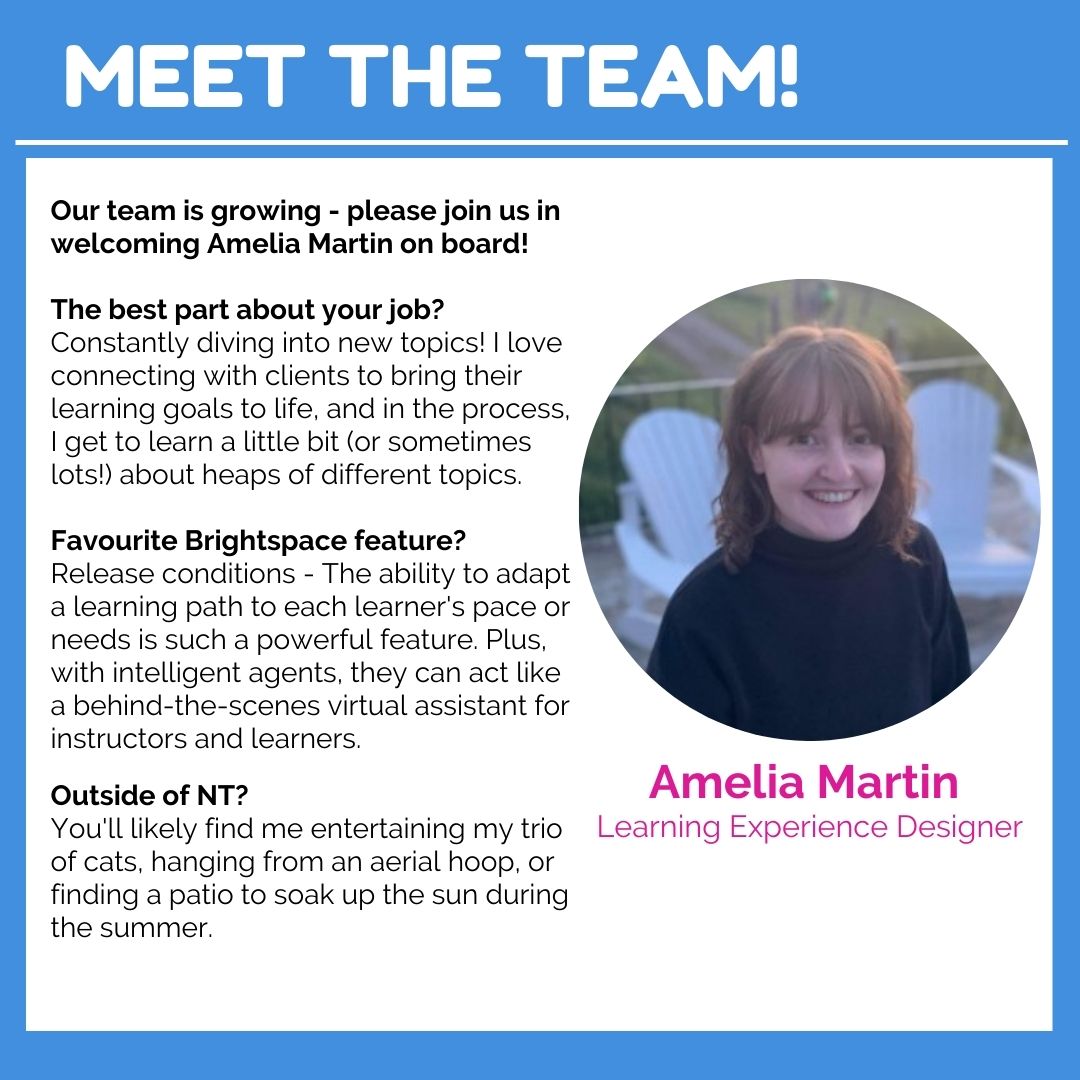 We have a new team member! Please join us in welcoming Amelia Martin as our newest Learning Experience Designer. With her exceptional knowledge of Brightspace and passion for creating engaging learning experiences, we're thrilled to have Amelia on our team. 🎉🚂