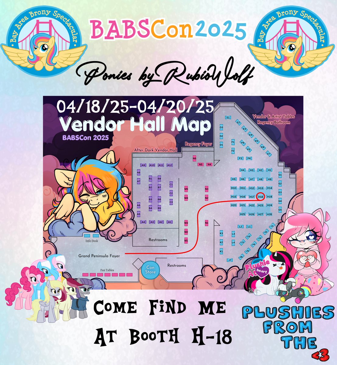 rubiowolf's tweet photo. WHO’S READY FOR ONE LAST RIDE AT @BABSCon?!
Come find me & my #plushies at booth#H-18 in the Vendor Hall April 18th-20th, 2025!
#poniesbyrubiowolf #brony #BABSCon #BABSCon2025 #BABSCon25 #bronies #convention #plushartist #mlpgen5 #mlpg5 #MLPANewGeneration #mlp #mlpfim https://t.co/65FBfEDWK3