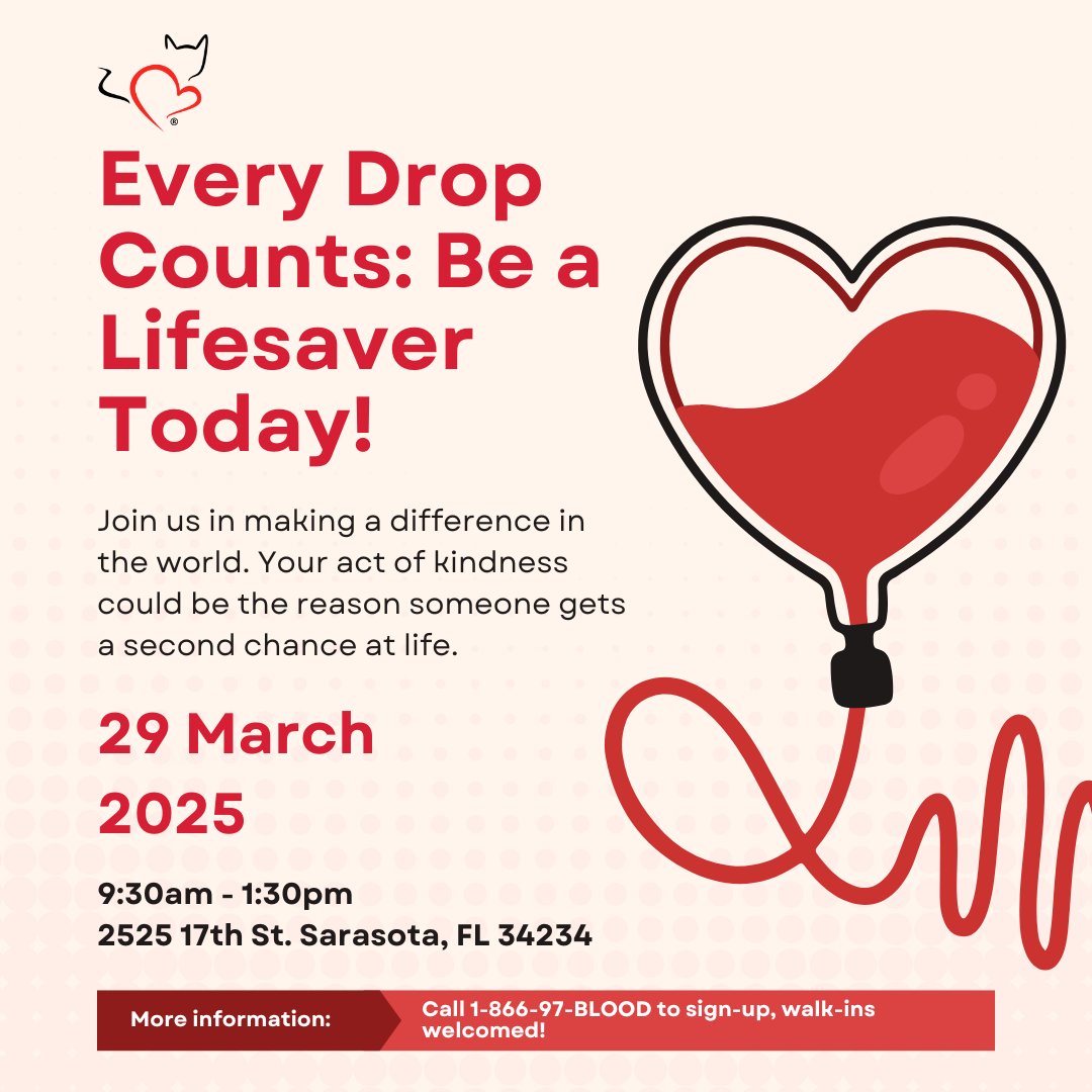 We have an exciting weekend coming up at Cat Depot! 

Friday, 3/28: Sip, Shop, &amp; Support Cat Depot at Kendra Scott at UTC from 2:30pm-4:30pm!

Saturday, 3/29: Life Saving Blood Drive at Cat Depot (2525 17th St. Sarasota, FL) from 9:30am-1:30pm