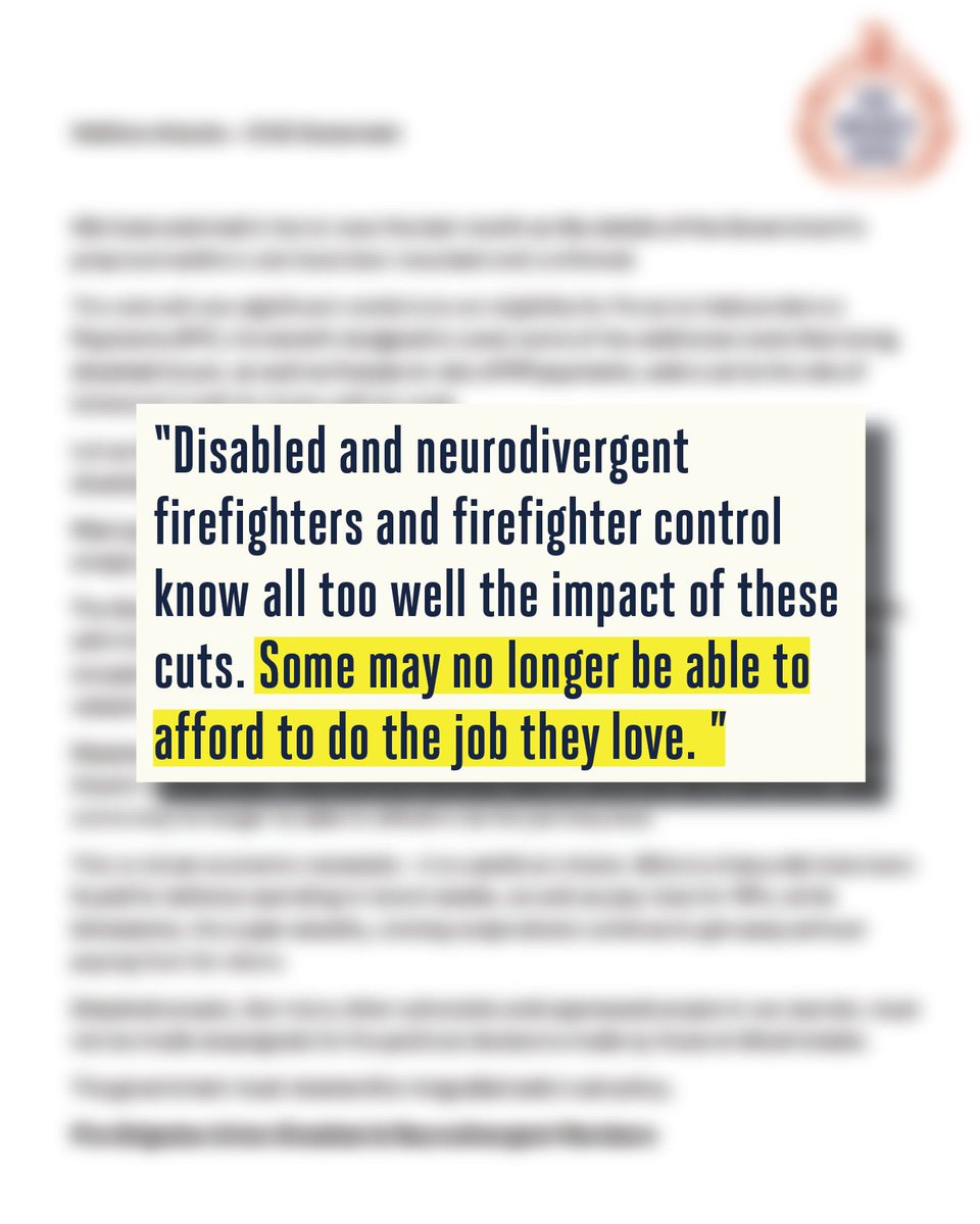 fbunational's tweet photo. This is a return to austerity politics that will be grimly familiar for disabled people. 

FBU Disabled and Neurodivergent members have responded to Labour's welfare cuts in the Chancellor's spring statement. https://t.co/KzTtcHFQLt