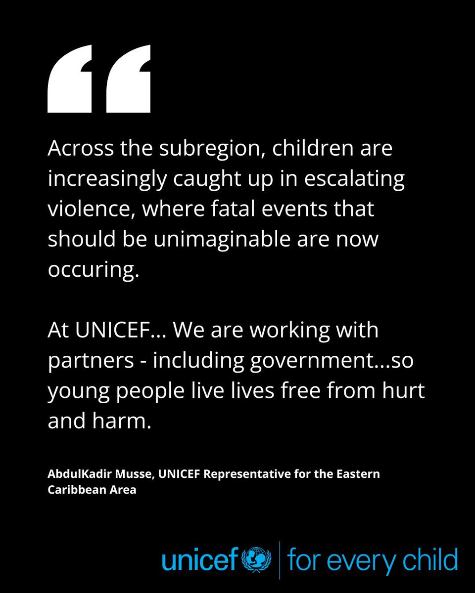Abdulkadir Musse (@musseabdulkadir) on Twitter photo The <a href="/UNICEFECA/">UNICEF Eastern Caribbean</a> family is saddened by the fatal shooting of 13-year-old Shawnathon Chase in Barbados this week and the killing of 9-year-old Chantel Crump in 🇦🇬 earlier this month.
We are committed to working with partners to ensure every child is protected from violence. The <a href="/UNICEFECA/">UNICEF Eastern Caribbean</a> family is saddened by the fatal shooting of 13-year-old Shawnathon Chase in Barbados this week and the killing of 9-year-old Chantel Crump in 🇦🇬 earlier this month.
We are committed to working with partners to ensure every child is protected from violence.