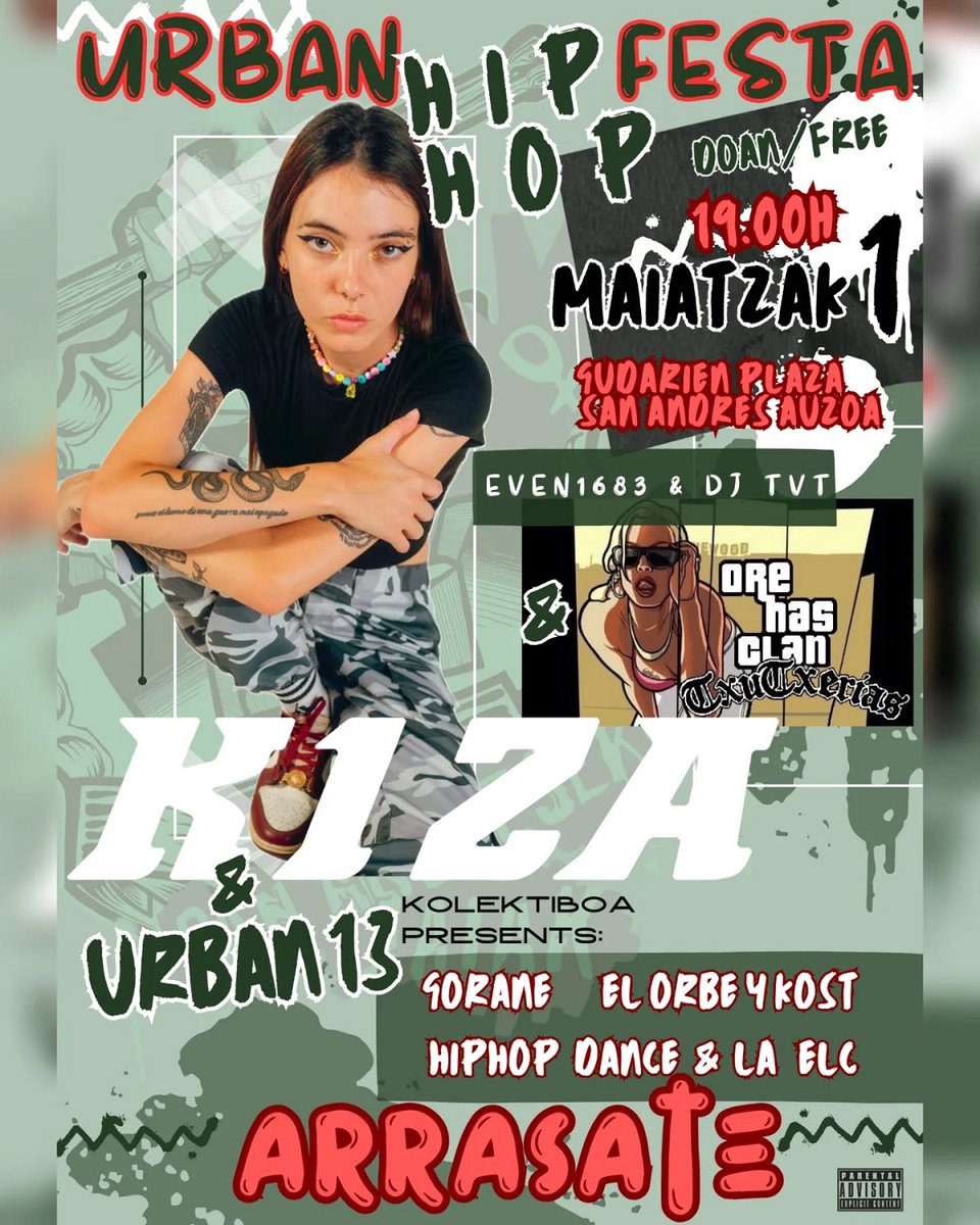 K1za rap abeslaria, Even1683, Urban 13,… San Andresko Jaietan ariko dira:
mondraberri.eus/k1za-rap-abesl…
#SanAndreskoJaixak #UrbanHiphopFesta #JaiBatzordea <a href="/k1za_oficial/">K1ZA</a> #Urban13 #Gorane @Evengamboa #DJTVT #OrbeKost @ELC310 #Arrasate
