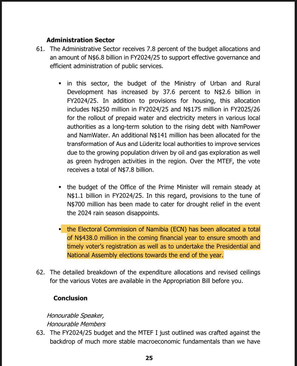 Dear Namibians 🇳🇦
They have already started SETTING UP the New Finance Minister. In BLUE is the 2025 Speech by Minister Shafuda. The Paragraph is Copy and Paste, including 438 Million, of Minister Shiimi’s 2024 Speech. This is why we want to get ALL BUDGET DOCUMENTS. Totally