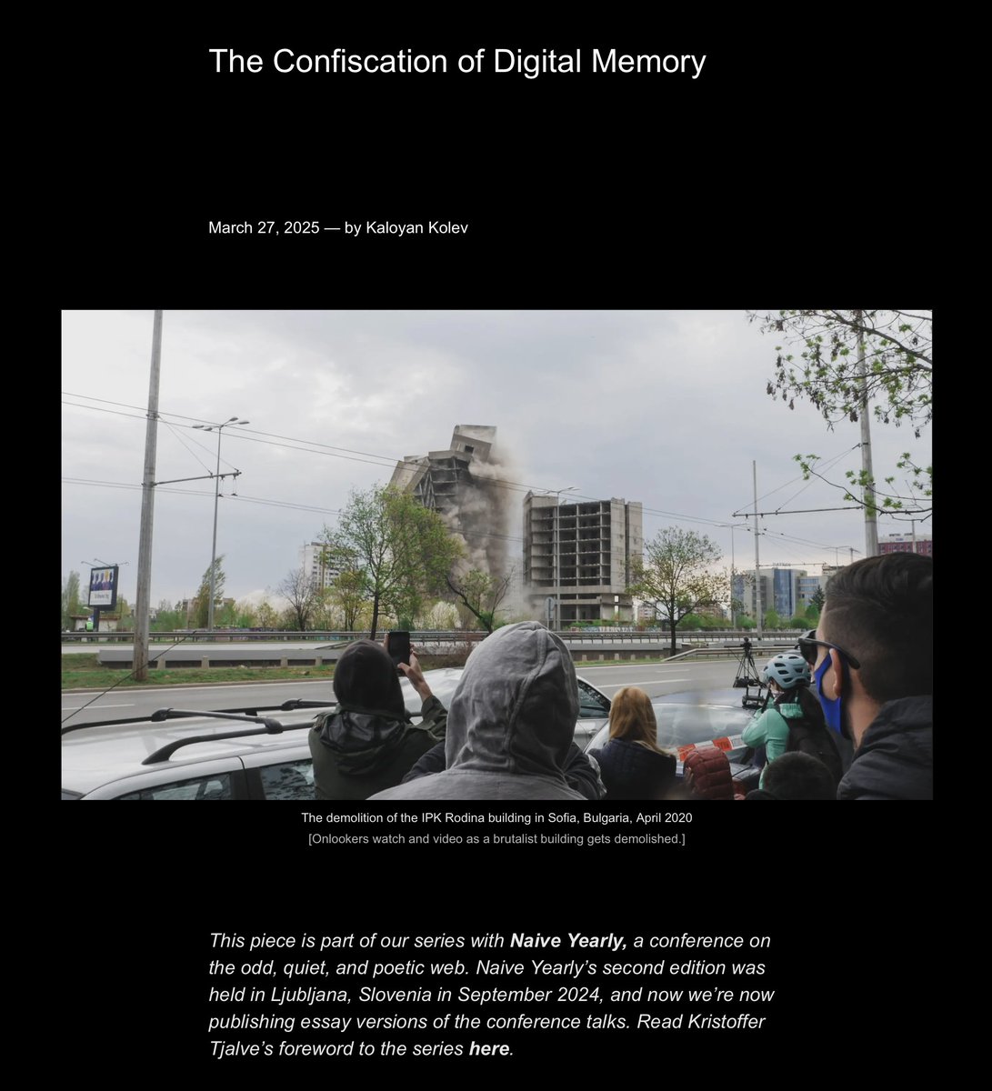 New editorial **
 
In our collaboration with Naive Yearly, <a href="/kaloyaan/">Kaloyan</a> writes about Bulgaria’s dead and forgotten websites and the importance of digital preservation