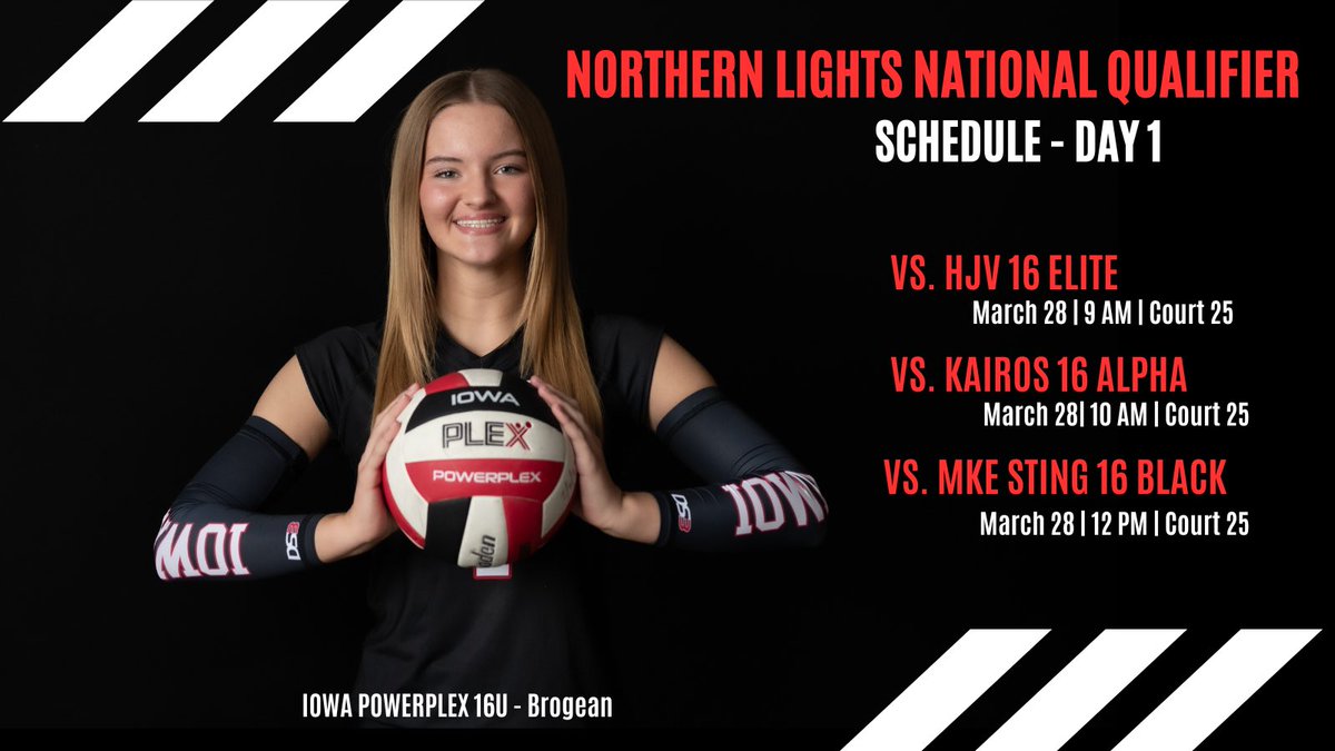 My team is headed to Northern Lights National Qualifier Tournament this weekend in Minneapolis. Here is my schedule for day 1. #setter