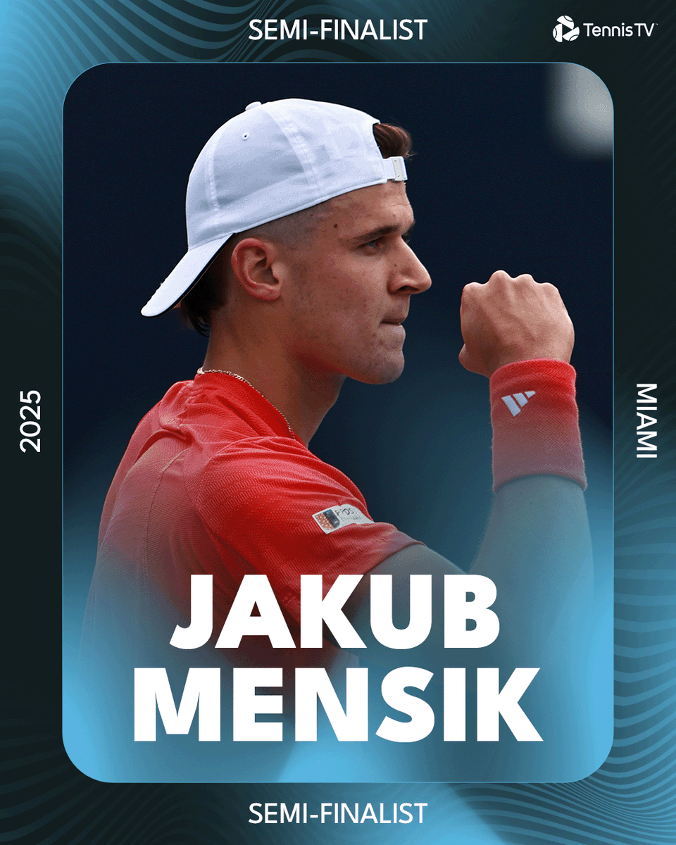 TennisTV's tweet photo. On the RISE β¬οΈ
19 year old @mensik_jakub_ defeats Fils to make his first Masters 1000 semi-final!
#MiamiOpen https://t.co/cNgyZqqUqE
