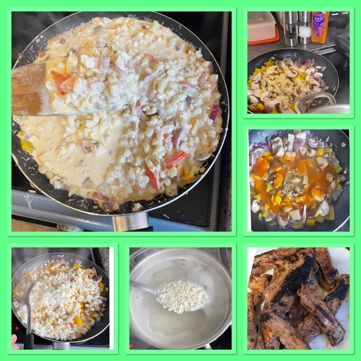 TjoLoLo7's tweet photo. Tonight’s Braai 

Samp
Red Onions
Bell Pepper
Mushrooms
Nandos Garlic Peri-Peri
Fresh Tomatoes
Double Cream 
Salt
Pepper 

Served with 

Pork Ribs
Marinated in larger
Then coated in Bbq sauce 

#LekkerKos https://t.co/a6xrLBl44S