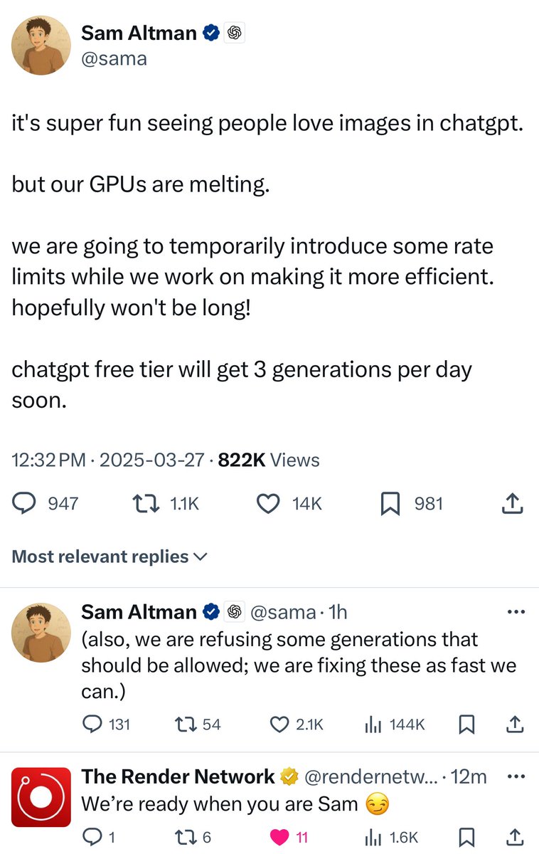 $RENDER FAM

IF THIS HAPPENS😭🫡🤧🚀⭕️😵‍💫🙃🤞

Even OpenAi is complaining about compute power