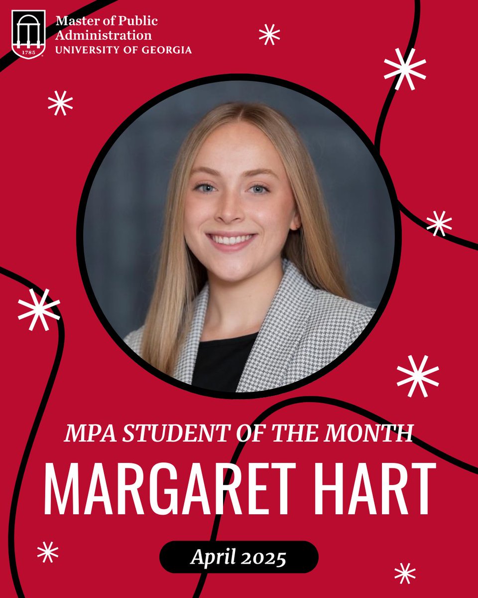 ugapadp's tweet image. Congratulations to Margaret Hart, our April MPA Student of the Month!
Read more about Margaret here: spia.uga.edu/april-2025-mpa…
#UGASPIA #UGAMPA #CommitTo #PublicService