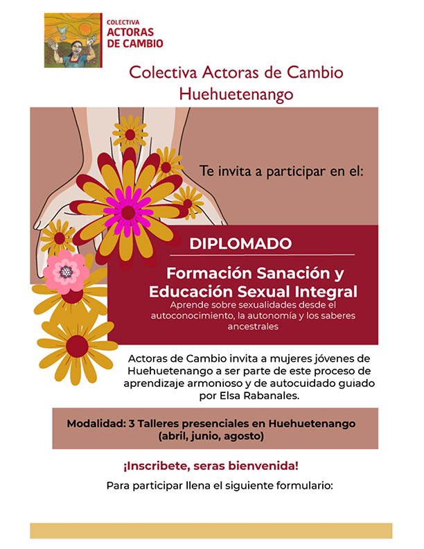 ActorasC's tweet image. #EducaciónSexualIntegral 

🍃✴️ Convocamos a *jóvenas de 18 a 30 años* en Huehuetenango a participar de este proceso... 

Guiado por Elsa Rabanales

Se pueden inscribir en este enlace:
📲forms.office.com/r/70E2rafave?o…