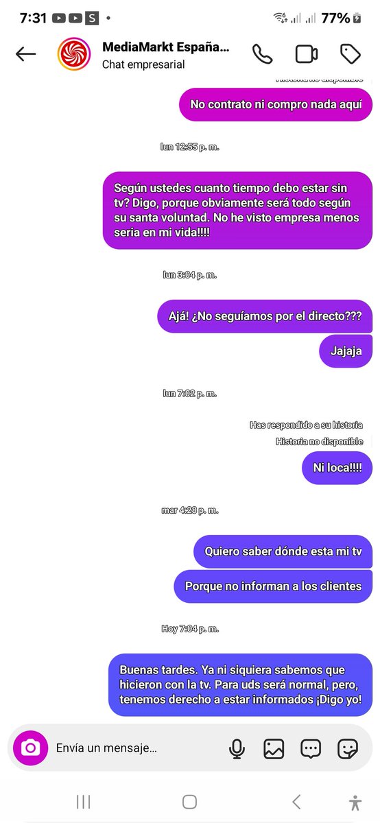 ICPG70's tweet photo. @MediaMarkt_es ¿esto te parece una buena atención al cliente? Me mandas a IG y de ahí al directo y luego silencio total!!! Un mes sin tv ¿que hacemos? https://t.co/D3DcuddePm