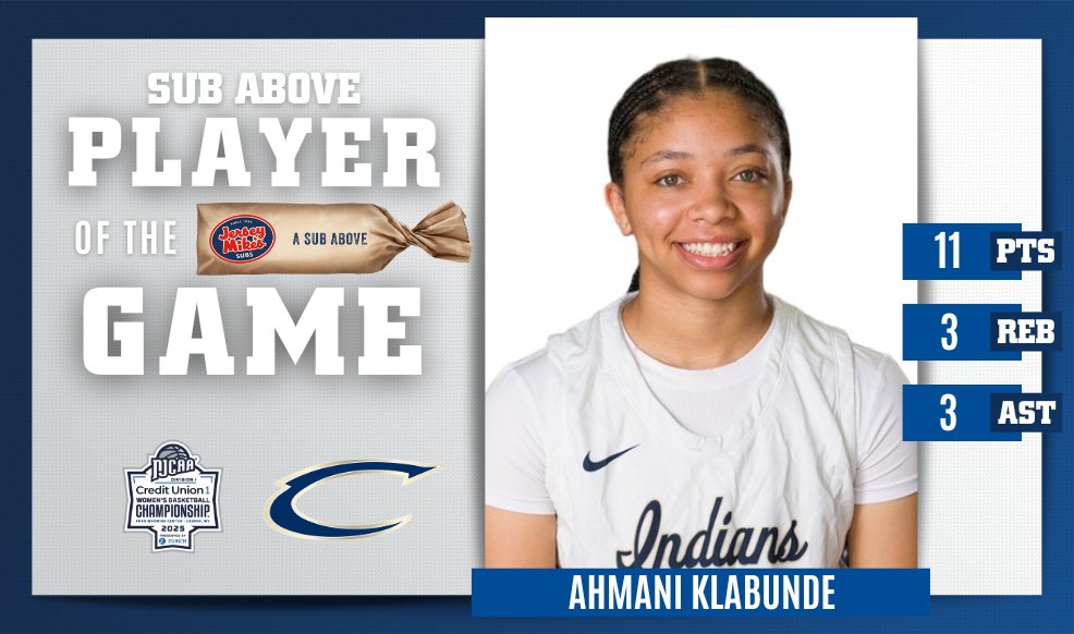 🎶 Controlling the tempo

Ahmani Klebunde is the <a href="/jerseymikes/">Jersey Mike's Subs</a> Sub Above Player of the Game.

Klabunde scored 11 off the bench for Chipola, leading them to a win in the 2025 <a href="/MyCreditUnion1/">Credit Union 1</a> #NJCAABasketball DI Women's Championship.

njcaa.org/championships/…