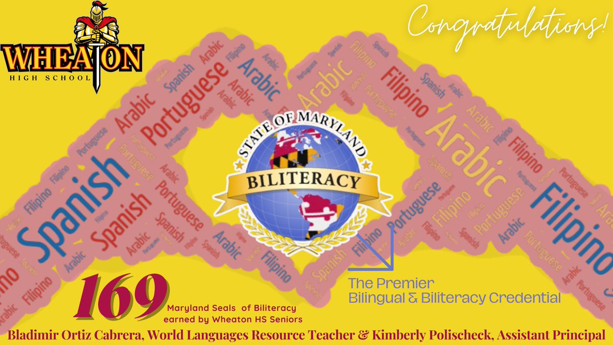 🌐 <a href="/wheatonhsSGA/">Wheaton HS SGA</a>  180 seniors earned Seals in over 12 languages including Spanish, French, ASL, Arabic, and Amharic. That's multilingual might! 🎓 Way to go! #SealOfBiliteracy #WheatonHighSchool #SilverSpringMD #BilingualAndBiliterate