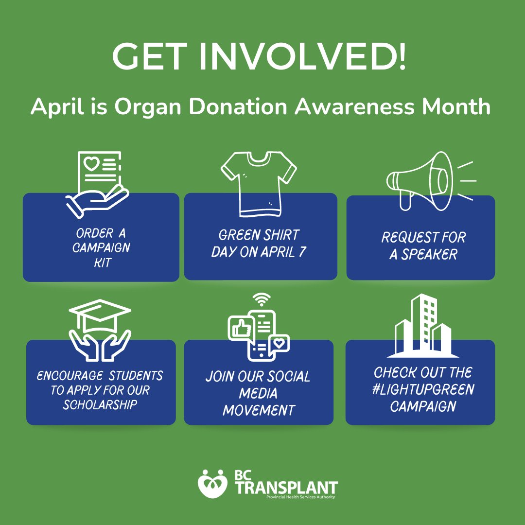 April is an exciting time for BC Transplant because it’s Organ Donation Awareness Month! We would love for you to get involved and support us as we raise awareness for organ donation and transplantation.
