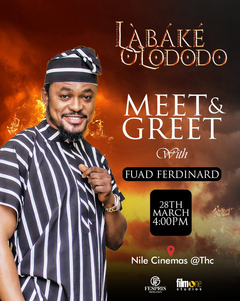 My Wonderful Family &amp; Friends In Ifako-Ijaiye❤️

I will be at Nile Cinemas @Thc tomorrow 28th of March to experience the most talked about movie
 LABAKE OLODODO (The Warrior Lord) with you all

Please kindly come out and show some love🥰

@iyaboojofespris