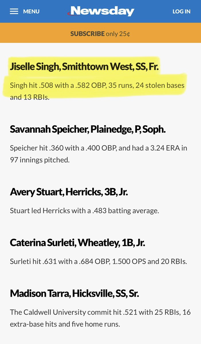 Jiselle Singh (@jsingh2028) on Twitter photo I am honored to be recognized as Newsdays top 100 softball players on Long Island. Hard work pays off! 🥎💪🏽
<a href="/RITG_14u/">RI Thunder 14U National Team</a> <a href="/BobRossiRITG/">Bob Rossi</a> @Thunderjam134 <a href="/LucasJ401/">Lucas J Arnold</a> <a href="/Frank_Lieto/">Frank Lieto</a> <a href="/chrxs_matias/">Christopher Matias</a> @newsday I am honored to be recognized as Newsdays top 100 softball players on Long Island. Hard work pays off! 🥎💪🏽
<a href="/RITG_14u/">RI Thunder 14U National Team</a> <a href="/BobRossiRITG/">Bob Rossi</a> @Thunderjam134 <a href="/LucasJ401/">Lucas J Arnold</a> <a href="/Frank_Lieto/">Frank Lieto</a> <a href="/chrxs_matias/">Christopher Matias</a> @newsday