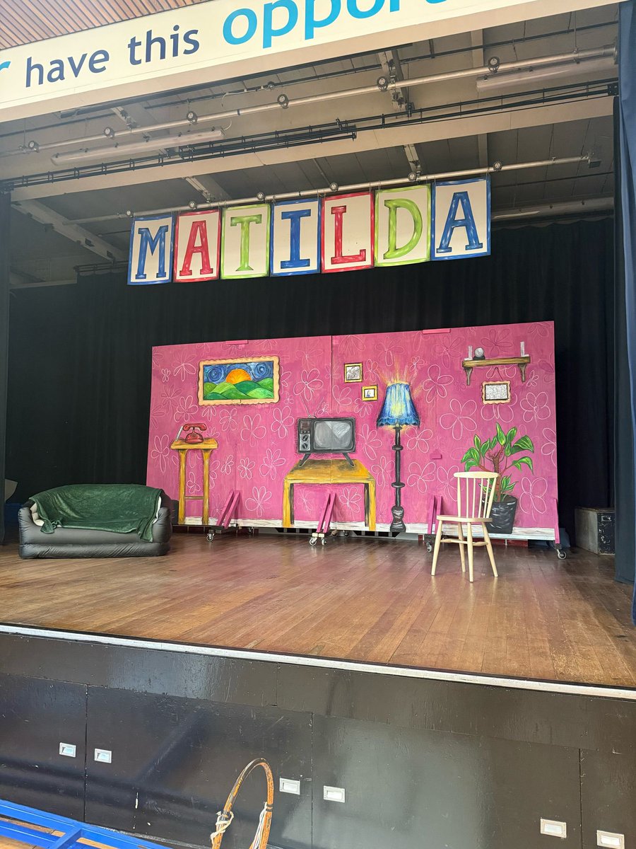 The stage is ready… Our final rehearsal took place tonight in anticipation of our performance to the local primary schools tomorrow afternoon! 🎭 #MatildaJunior #Goodluck