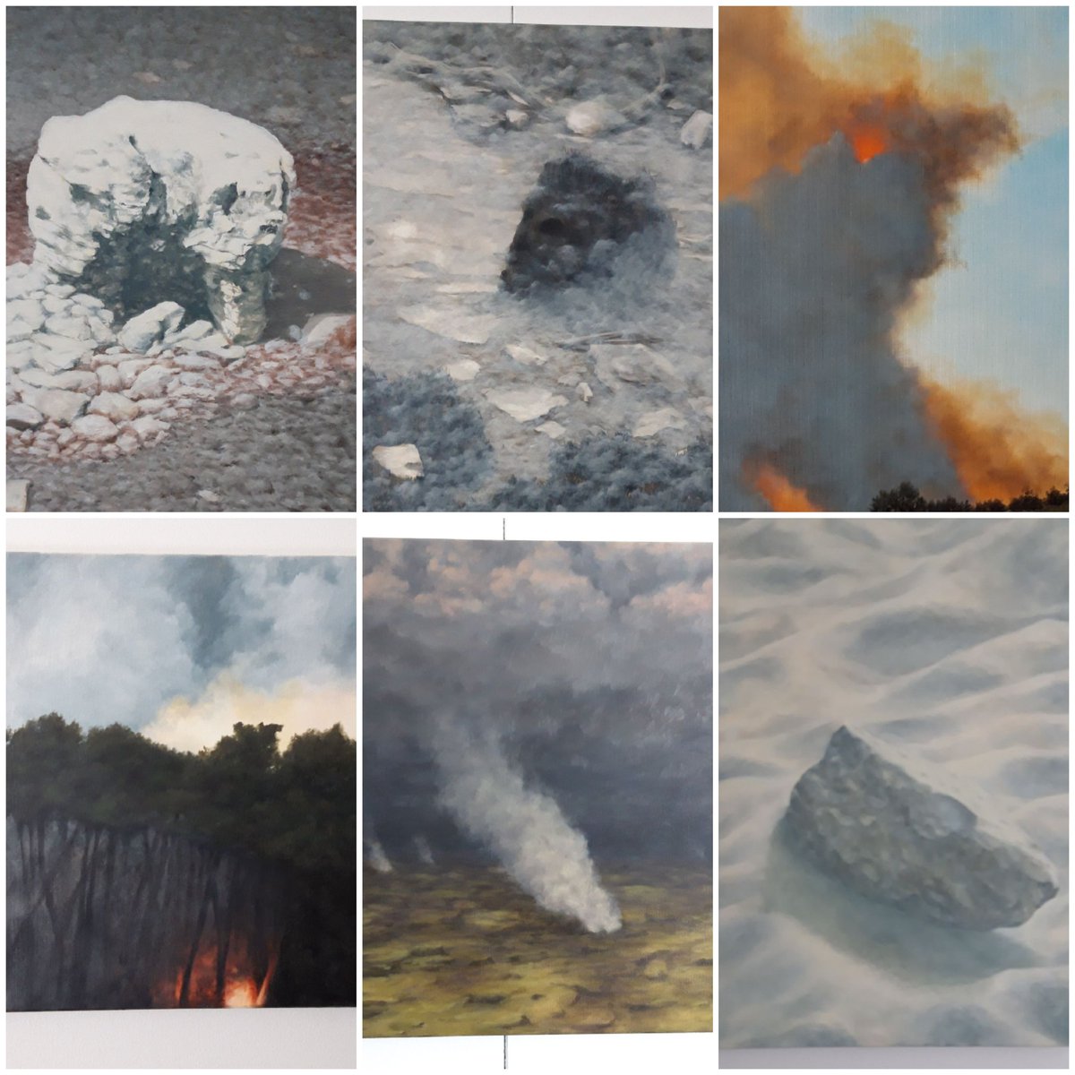 JRacineCollege's tweet photo. #Vernissage ce soir de l'exposition consacrée à Tom Nadam. À partir de photos, l'artiste peint à l'huile des paysages minéraux, des incendies... Un univers presque lunaire. 3 classes de 3e se sont pliées avec enthousiasme à ce même exercice. Une totale réussite ! #deVisu https://t.co/MHO9eBYmL0