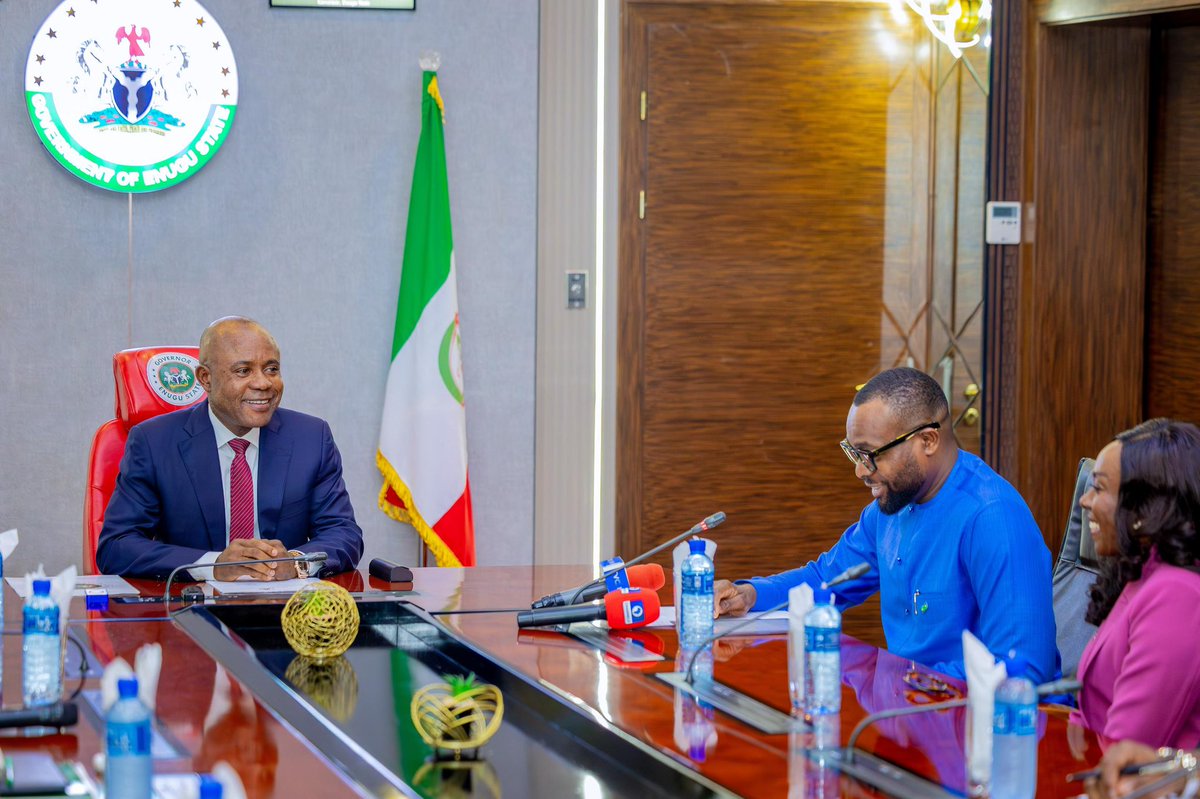 PNMbah's tweet photo. Pleased to receive the Honourable Minister of Communications, Innovation, and Digital Economy, Dr Bosun Tijani, today. He was in Enugu to strengthen collaboration between the Federal Government and our administration on several digital initiatives aimed at accelerating our state’s transition into a tech-driven economy.

His commendation of Enugu's rapid digital transformation is a testament to our commitment to building a thriving, technology-powered economy. Our administration is leveraging the digital economy to diversify revenue streams and achieve our vision of a $30 billion economy. From Smart Green Schools that equip our children with future-ready skills to our full transition to an e-governance platform that enhances efficiency and transparency, we are driving innovation across sectors.

Through our Command and Control Centre, we have deployed round-the-clock surveillance to strengthen security across Enugu. We are also finalising the integration of this system with the NCC Emergency Communication Centre to operationalise the Distress Response Squad, ensuring real-time emergency coordination via the national 112 emergency number.

We welcome the Federal Government’s support through Project 774 Connectivity, which will provide internet access to all 17 local government secretariats in Enugu. The planned Digital Innovation Complex, powered by Galaxy Backbone, will further accelerate our progress by hosting a Tier Three Data Centre, a co-working space for entrepreneurs, an incubation hub, and a digital skills training centre.

Additionally, over 200 state-owned institutions, including our Smart Green Schools, Primary Healthcare Centres, and the State Secretariat, will benefit from internet connectivity. The Federal Government’s commitment to establishing an Artificial Intelligence Regional Centre at the University of Nigeria Nsukka, launching the South East Zonal Office of NITDA in Enugu, and training 100 individuals in cybersecurity and infrastructure defence will strengthen our digital ecosystem.

We are also excited about NITDA’s Digital Literacy for All programme, which aims to train 1,555,000 Enugu residents in essential digital skills before 2027. This aligns with our vision to equip our people with the tools and knowledge needed to thrive in the modern economy.

Enugu is open for partnerships, and we will continue to collaborate with the Federal Government and private sector to consolidate our digital gains.

Tomorrow is here!